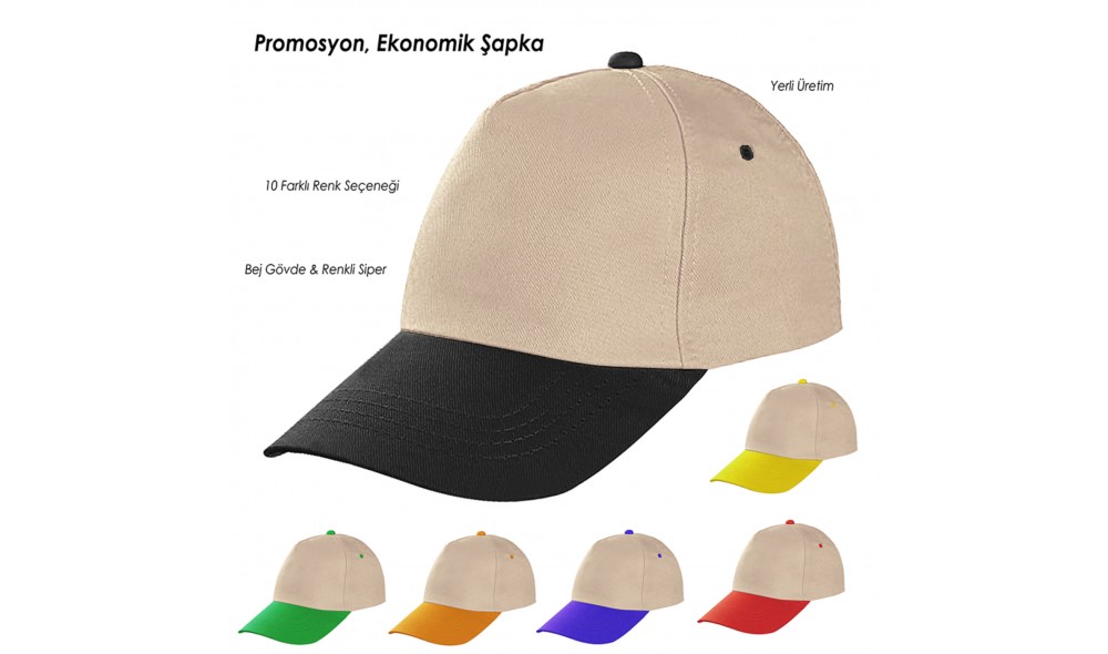 Beyaz gövdeli renkli siperlikli logo baskılı promosyon şapka