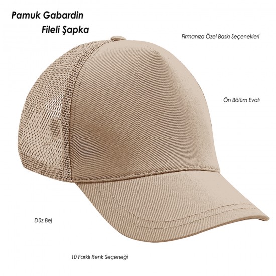 Promosyon Pamuk Gabardin Fileli Şapka Canberra