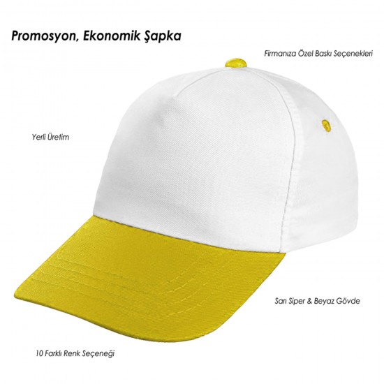 Promosyon Beyaz-Renkli Siper Şapka  Moroni