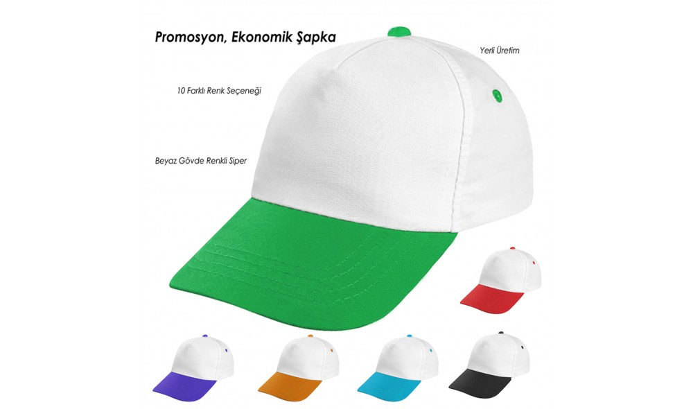Promosyon Beyaz-Renkli Siper Şapka  Moroni
