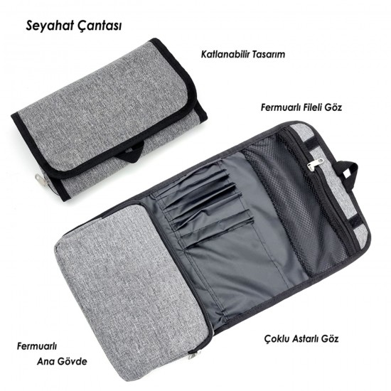 Gri Keten Katlanabilir Promosyon Seyahat Organizer Çantası Gri Keten Katlanabilir Promosyon Seyahat Organizer Çantası