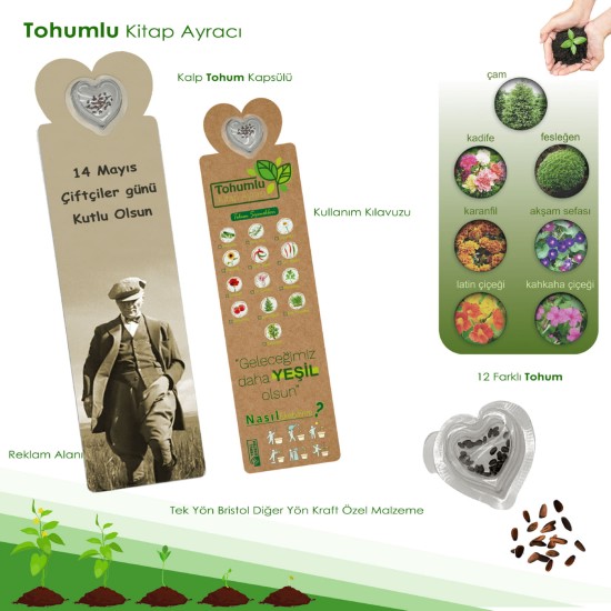 Tohumlu Kitap Ayracı Kalp