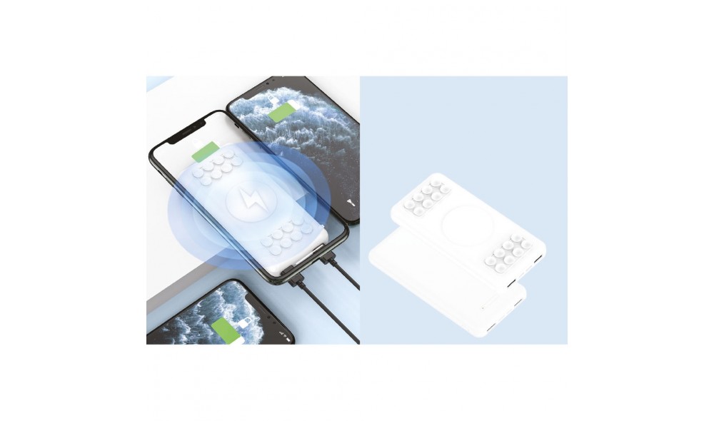 10000 mAh beyaz vantuzlu wireless logo baskılı powerbank