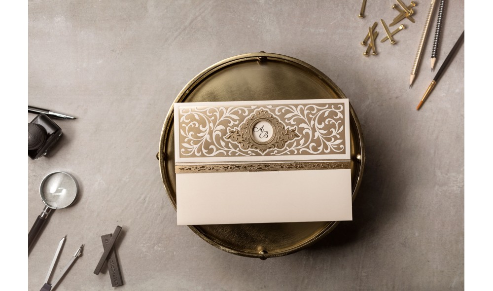 Düğün Davetiyesi Zarf Üzeri Gold Varak Desenli D-8396