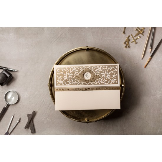 Düğün Davetiyesi Zarf Üzeri Gold Varak Desenli D-8396
