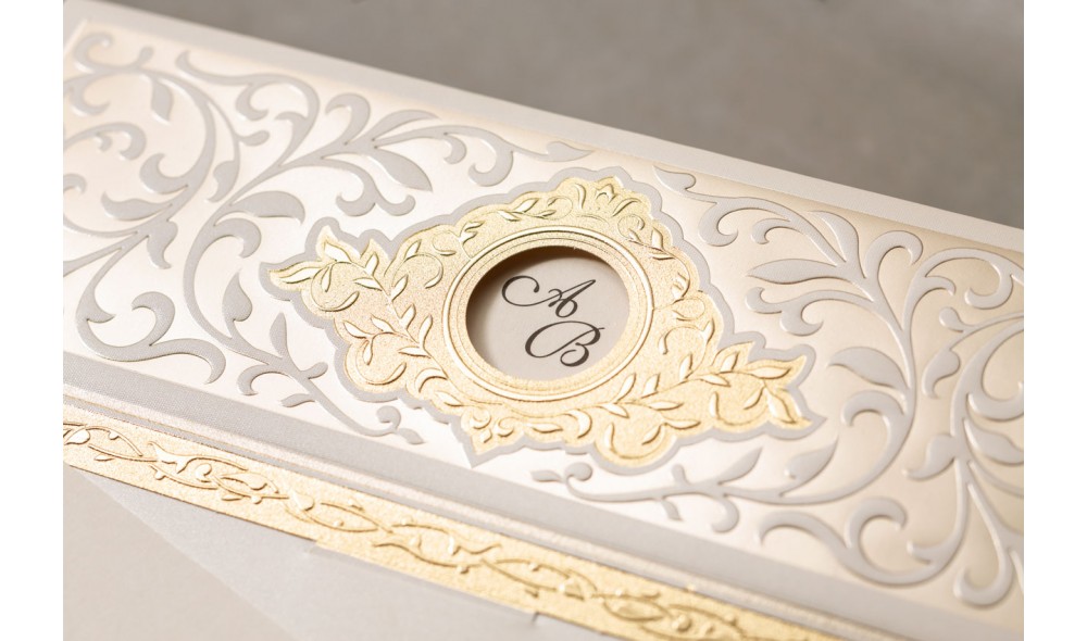 Düğün Davetiyesi Zarf Üzeri Gold Varak Desenli D-8396