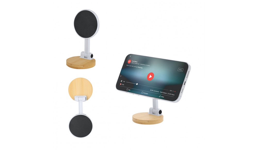 Ahşap ayaklı MagSafe telefon standı bambu tabanlı katlanabilir ayarlanabilir siyah manyetik yüzeyli beyaz masaüstü telefon tutucu