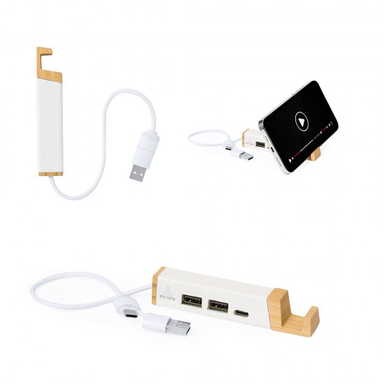 Bambu Telefon Standlı USB Çoklayıcı Bambu Telefon Standlı USB Çoklayıcı