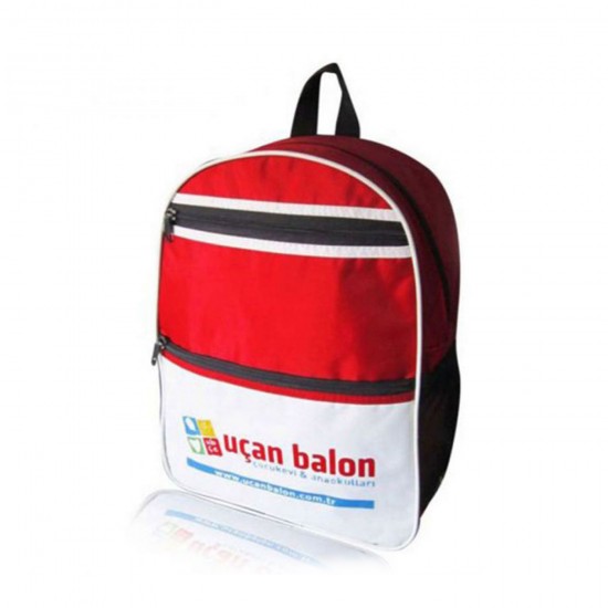 Kırmızı Beş Gözlü Logo Baskılı Anaokulu Çantası