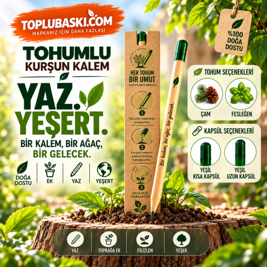 Logo Baskılı Çam Ağacı Tohumlu Promosyon Kurşun Kalem Logo Baskılı Çam Ağacı Tohumlu Promosyon Kurşun Kalem
