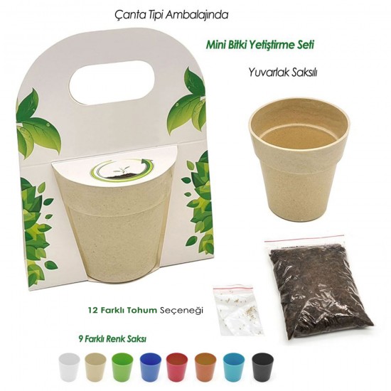 Çanta tipi ambalajlı mini yuvarlak saksılı promosyon bitki yetiştirme seti