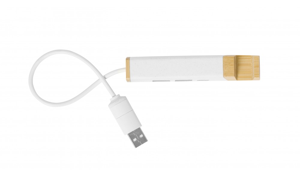 Bambu Telefon Standlı USB Çoklayıcı | Type-C USB Hub | TopluBaskı Bambu telefon standlı USB çoklayıcı beyaz gövdeli 2 USB 2.0 ve 1 Type-C çıkışlı geri dönüştürülmüş malzemeli masaüstü USB hub