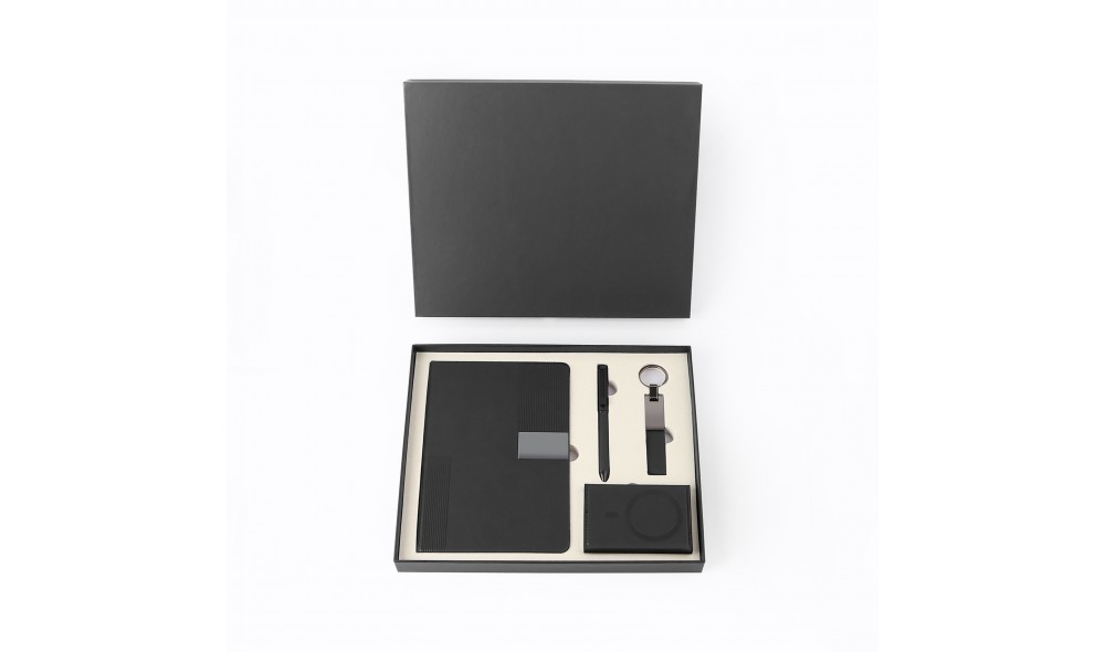 MagSafe cüzdanlı kutulu VIP set defter tükenmez kalem anahtarlık siyah lacivert kırmızı