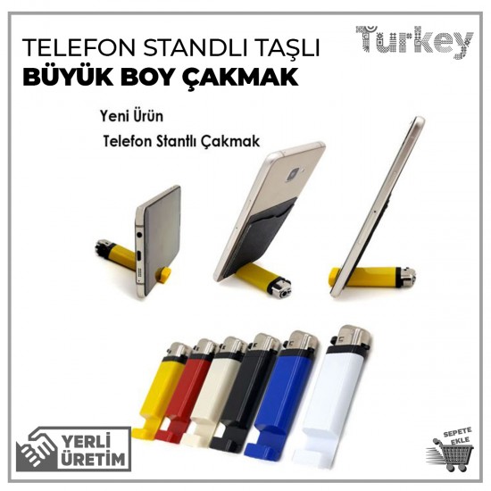 Telefon Standlı Taşlı Büyük Boy Çakmak